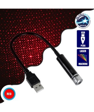 GloboStar® 81846 Διακοσμητικό Φωτιστικό Ειδικών Φωτορυθμικών Εφέ PARTY Disco LASER DC 5V με Καλώδιο Τροφοδοσίας USB Κόκκινο IP20 Μ1.4 x Π1.4 x Υ27cm